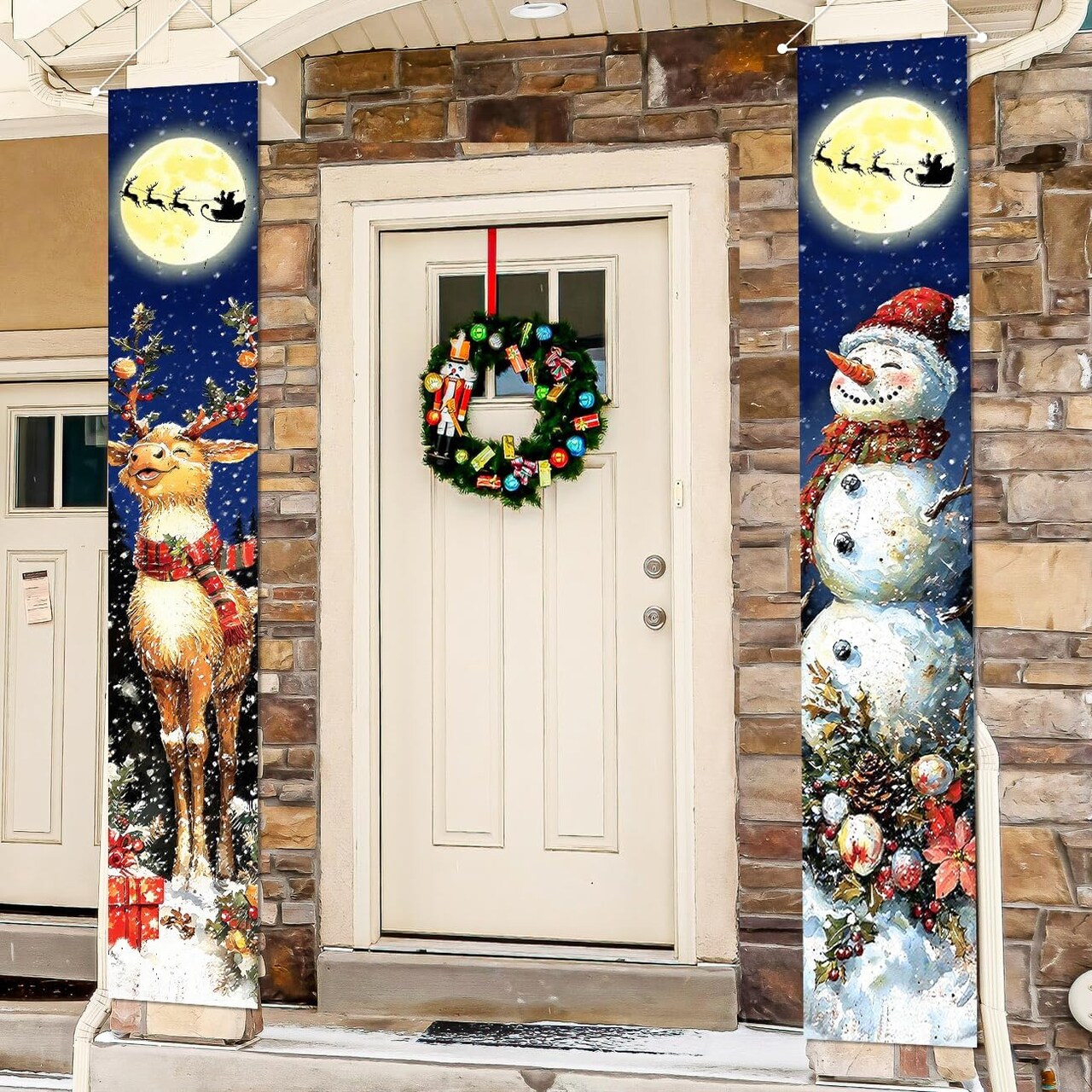Retro Christmas Decorations Merry Christmas Door Banner(Blue)71"L x 12"W